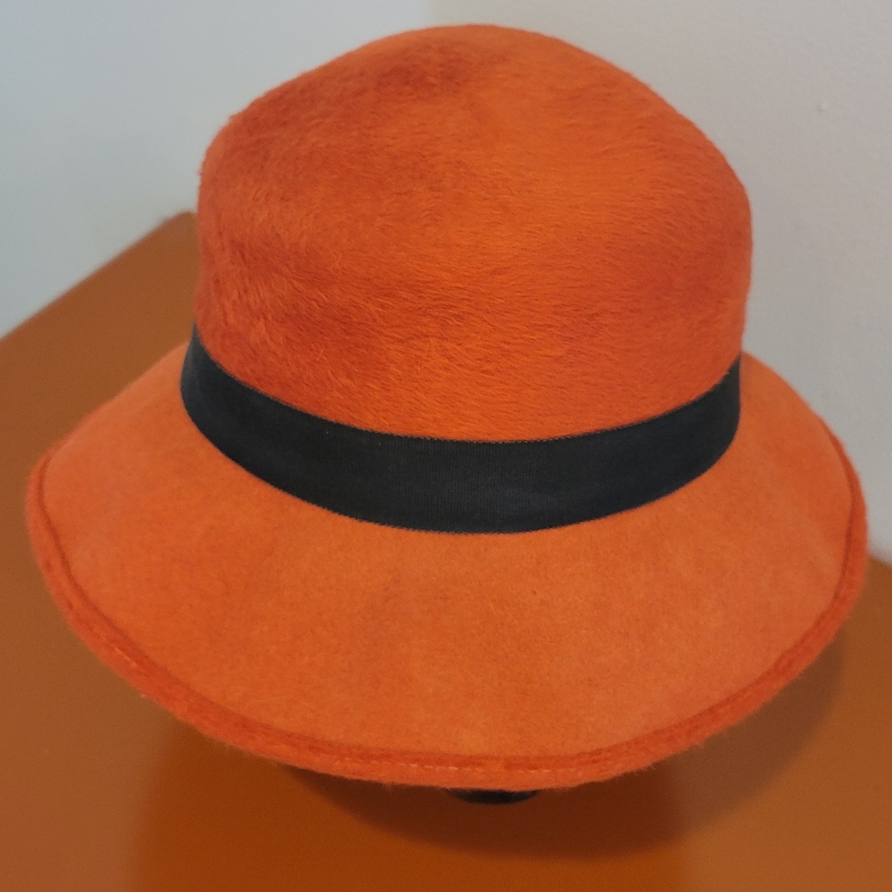Vintage Yves Saint Laurent Rust Wool Hat with Ribbon Detail NWT